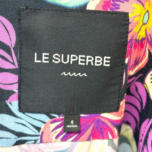 Le Superbe Floral Polo Mini Dress, Silk, Ostrich Feathers, NWT, Women's Size 4 - Picture 9 of 10